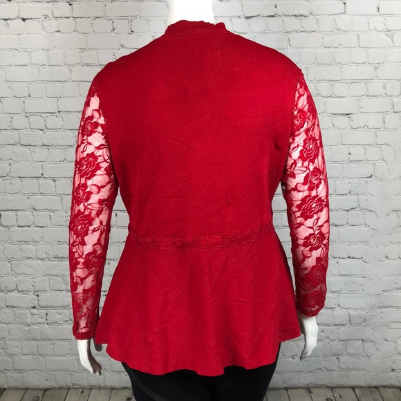 INC Red Lace Trim Peplum Sweater Plus Size 1X - Picture 3 of 7